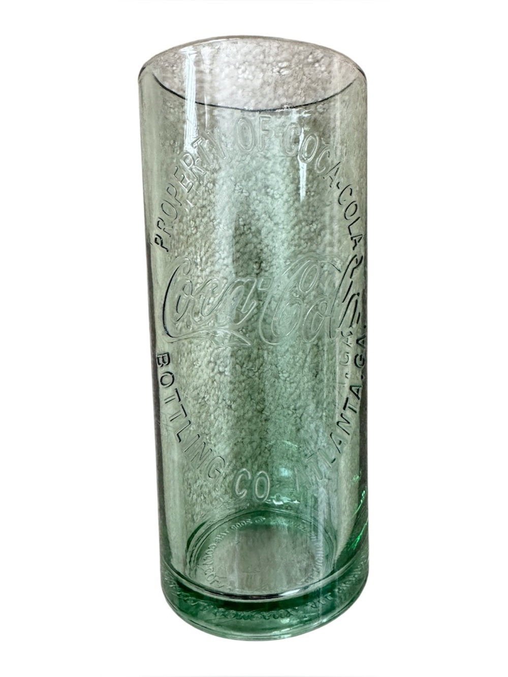 COCA COLA Vintage 2009 “Hutchinson Glass” by Libbey Green Embossed Glass Vase 7”